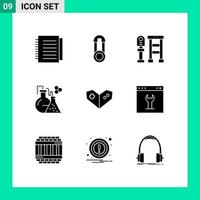 9 User Interface Solid Glyph Pack of modern Signs and Symbols of videogame tube bench test flask Editable Vector Design Elements