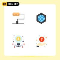 4 Flat Icon concept for Websites Mobile and Apps paint roller faq globe investment question Editable Vector Design Elements