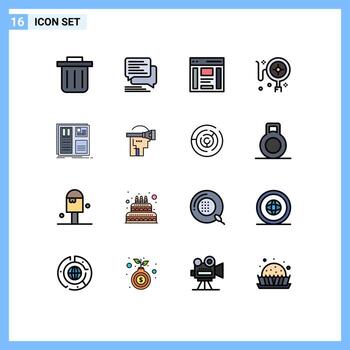 Modern Set of 16 Flat Color Filled Lines and symbols such as layout grid left design shopping Editable Creative Vector Design Elements