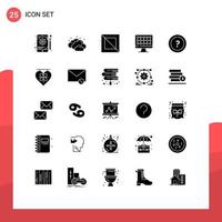 Mobile Interface Solid Glyph Set of 25 Pictograms of support information design ask hardware Editable Vector Design Elements