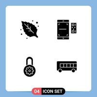 Pictogram Set of 4 Simple Solid Glyphs of environment lock code smartphone bus Editable Vector Design Elements