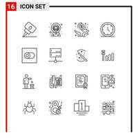 Group of 16 Modern Outlines Set for toggle control hands web time Editable Vector Design Elements