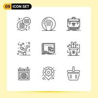 paquete de iconos de vector de stock de 9 signos y símbolos de línea para ventana como maletín obtener elementos de diseño de vector editables de cartera