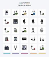 Paquete de iconos llenos de 25 líneas de dispositivos creativos, como dispositivos. ordenadores. hardware. hardware. cable vector