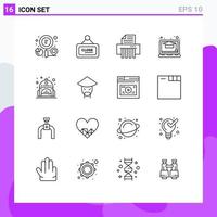 Pack of 16 Modern Outlines Signs and Symbols for Web Print Media such as back bag school close study education Editable Vector Design Elements