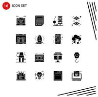 Modern Set of 16 Solid Glyphs and symbols such as layer cube page environment building Editable Vector Design Elements