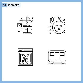 4 colores planos universales de línea de relleno establecidos para aplicaciones web y móviles ciudad rendimiento web buzón horror sitio web progreso elementos de diseño vectorial editables vector