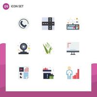 Group of 9 Flat Colors Signs and Symbols for devices spring camera green grass Editable Vector Design Elements