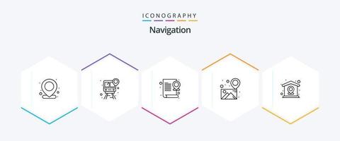 Navigation 25 Line icon pack including pin. location. pin. gallery. document vector