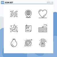 conjunto de 9 iconos de interfaz de usuario modernos signos de símbolos para documentos de página contrato de corazón elementos de diseño vectorial editables de chevron vector