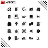 Pictogram Set of 25 Simple Solid Glyphs of cpu chip house device phone Editable Vector Design Elements