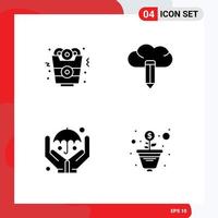 4 User Interface Solid Glyph Pack of modern Signs and Symbols of onion ring growth cloud hands tree Editable Vector Design Elements