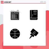 Universal Icon Symbols Group of 4 Modern Solid Glyphs of browser basketball web guide engine Editable Vector Design Elements