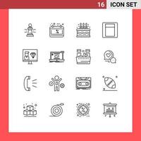 Stock Vector Icon Pack of 16 Line Signs and Symbols for coding switch calendar light cake Editable Vector Design Elements