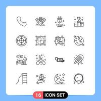 Universal Icon Symbols Group of 16 Modern Outlines of army medal plug first position award Editable Vector Design Elements