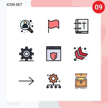 9 colores planos de línea de llenado de vectores temáticos y símbolos editables del equipo del servidor web desarrollo cristiano codificación elementos de diseño de vectores editables