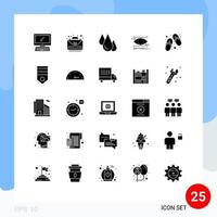 Group of 25 Modern Solid Glyphs Set for looking eye bag attention science Editable Vector Design Elements