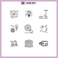 Universal Icon Symbols Group of 9 Modern Outlines of badge achievements sport earth light Editable Vector Design Elements