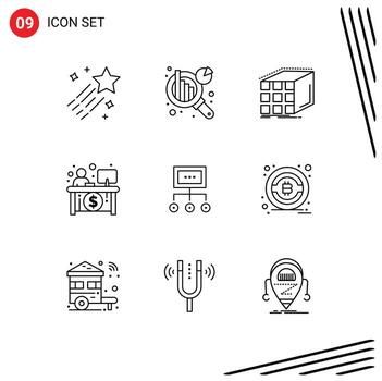 Modern Set of 9 Outlines and symbols such as business teller aggregation finance business Editable Vector Design Elements