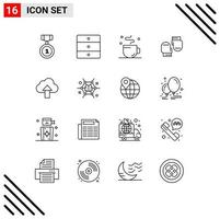 Outline Pack of 16 Universal Symbols of upload protective break gloves boxing Editable Vector Design Elements