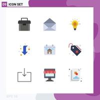 Pack of 9 Modern Flat Colors Signs and Symbols for Web Print Media such as home calendar success left down Editable Vector Design Elements