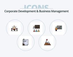 desarrollo corporativo y línea de gestión empresarial paquete de iconos llenos 5 diseño de iconos. escalera. avance. escritorio. carrera profesional. lugar vector