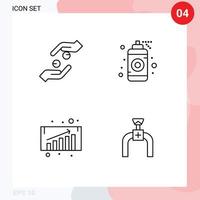 conjunto de pictogramas de 4 colores planos de línea de llenado simple de crecimiento de negocio de cuidado ayuda a ventas gráficas elementos de diseño de vector editables