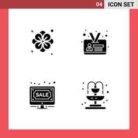 Group of 4 Modern Solid Glyphs Set for flower online employee auction city Editable Vector Design Elements