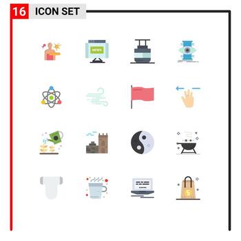 Concepto de 16 colores planos para sitios web móviles y aplicaciones educar optimizar sky lift focus eye paquete editable de elementos creativos de diseño de vectores