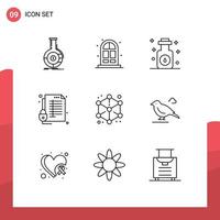 Group of 9 Outlines Signs and Symbols for cube report aromatherapy protection lock Editable Vector Design Elements