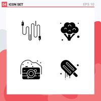 Universal Icon Symbols Group of 4 Modern Solid Glyphs of audio photo communication vegetables icecream Editable Vector Design Elements