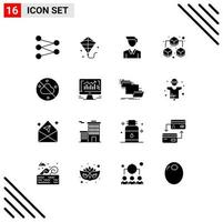 Set of 16 Modern UI Icons Symbols Signs for business computer office weather cloudless Editable Vector Design Elements