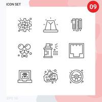 Pictogram Set of 9 Simple Outlines of fathers brim siren avatar items Editable Vector Design Elements