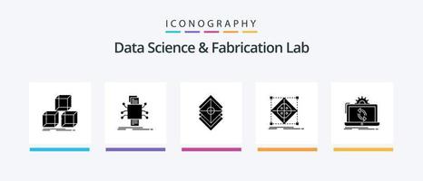 paquete de iconos de glifo 5 de laboratorio de fabricación y ciencia de datos que incluye el modelo. grupo. informes arquitectura. pila. diseño de iconos creativos vector