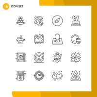 16 Universal Outline Signs Symbols of piggybank easter coffee egg navigation Editable Vector Design Elements