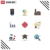 Group of 9 Flat Colors Signs and Symbols for music accordion habit nuclear plant industrial plant Editable Vector Design Elements