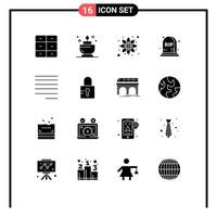 Modern Set of 16 Solid Glyphs Pictograph of locked text react left tombstone Editable Vector Design Elements