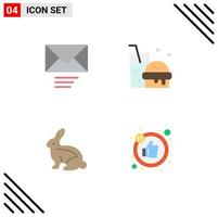 Group of 4 Flat Icons Signs and Symbols for mail rabbit drink bunny likes Editable Vector Design Elements