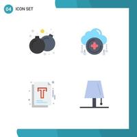 Group of 4 Modern Flat Icons Set for bomb file play new optimization Editable Vector Design Elements