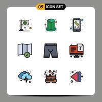 Modern Set of 9 Filledline Flat Colors Pictograph of clothe map cap location smart phone Editable Vector Design Elements