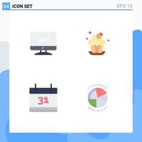 Group of 4 Modern Flat Icons Set for computer calendar imac cake event Editable Vector Design Elements