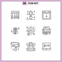 Outline Pack of 9 Universal Symbols of gear sustainable wedding recycling element Editable Vector Design Elements
