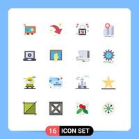 grupo de 16 signos y símbolos de colores planos para ubicación de navegación de bloqueo de ruta de computadora portátil paquete editable de elementos creativos de diseño de vectores