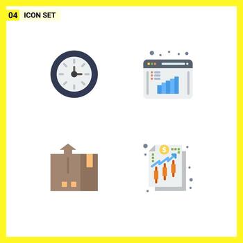 User Interface Pack of 4 Basic Flat Icons of alarm delivery business report data evaluation logistic Editable Vector Design Elements