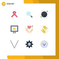 Paquete de 9 colores planos de interfaz de usuario de signos y símbolos modernos de dieta amor planeta corazón tv elementos de diseño vectorial editables vector