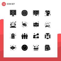 Modern Set of 16 Solid Glyphs and symbols such as fitness product creative mind brain Editable Vector Design Elements