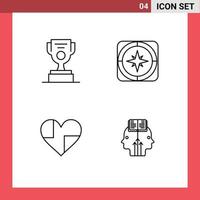 Set of 4 Vector Filledline Flat Colors on Grid for job heart cup direction like Editable Vector Design Elements