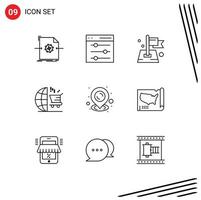 paquete de iconos vectoriales de stock de 9 signos y símbolos de línea para mapa seo flag marketing mapa elementos de diseño vectorial editables vector