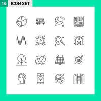 Pack of 16 Modern Outlines Signs and Symbols for Web Print Media such as learning elearning lifting ramadan lunar Editable Vector Design Elements