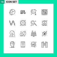 Pack of 16 Modern Outlines Signs and Symbols for Web Print Media such as learning elearning lifting ramadan lunar Editable Vector Design Elements